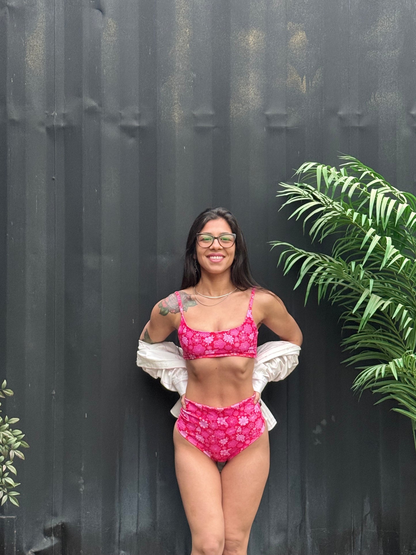 Bottom Juli (culote) Tiro alto: FLOWERS PINK