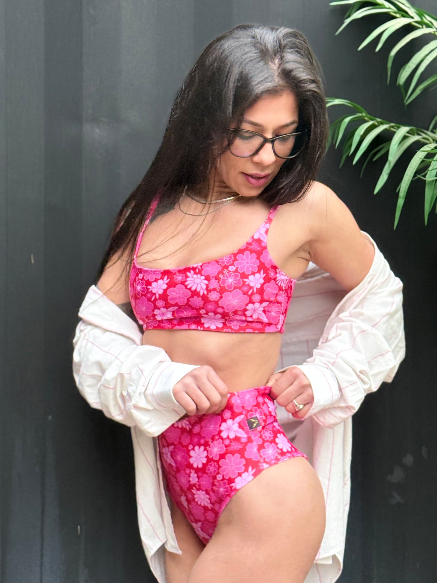 Bottom Juli (culote) Tiro alto: FLOWERS PINK