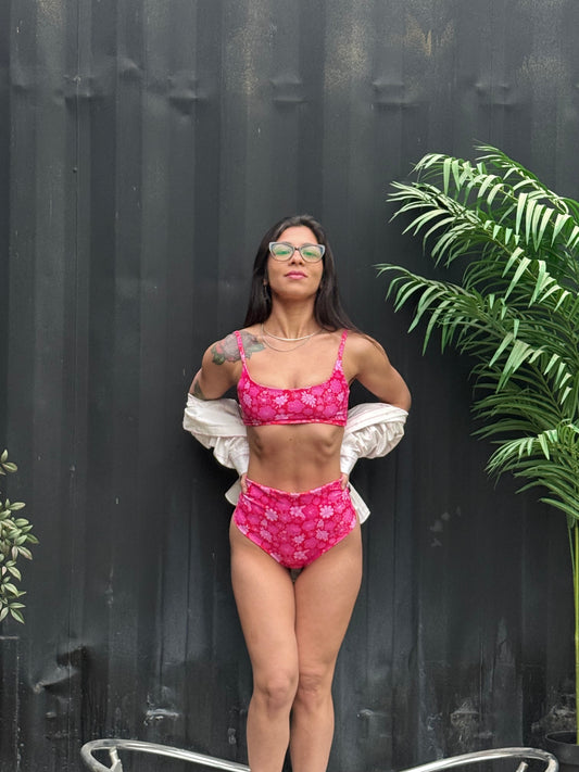 Bottom Juli (culote) Tiro alto: FLOWERS PINK