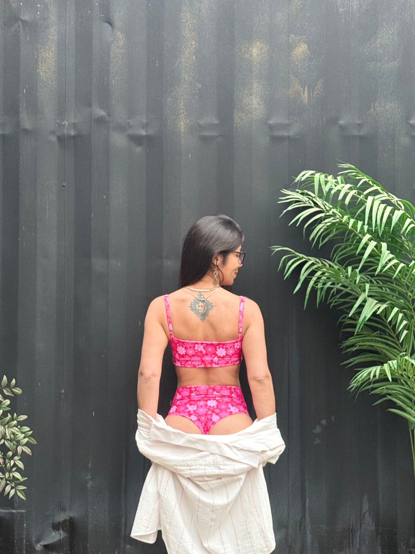 Bottom Juli (culote) Tiro alto: FLOWERS PINK